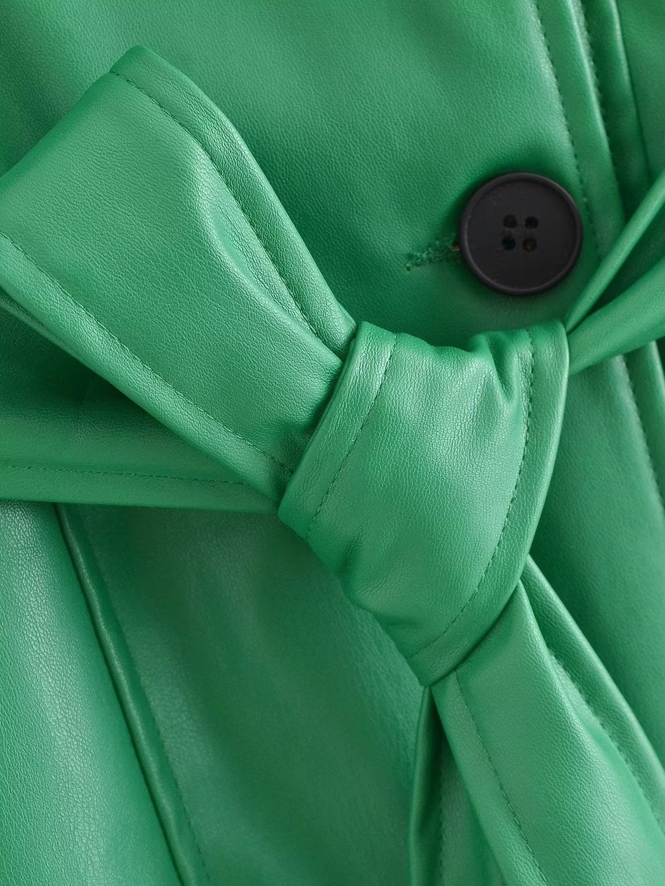 Image of Trench coat de mujer de piel sintética con doble botonadura y cinturón