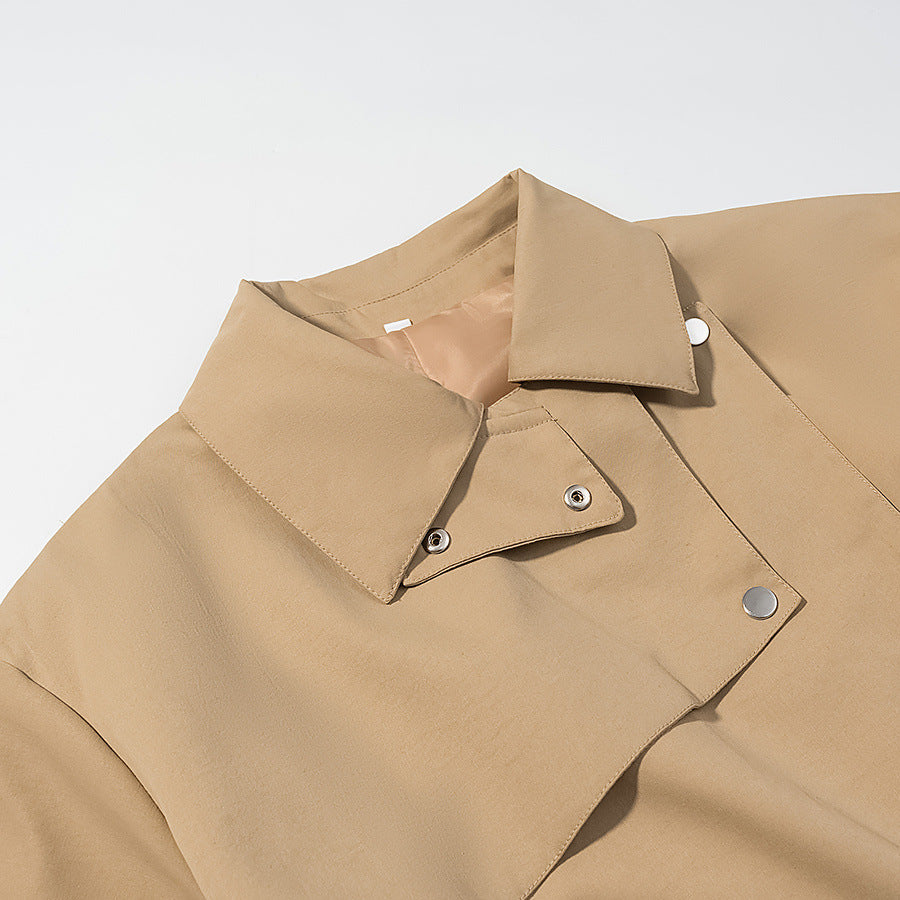 Trench coat tejido de botonadura sencilla en color caqui para mujer