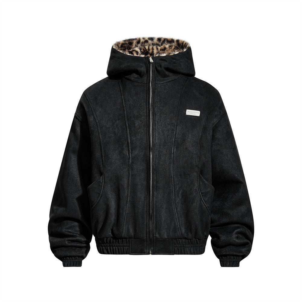 Men's Black Fleece-Lined Hooded Jacket