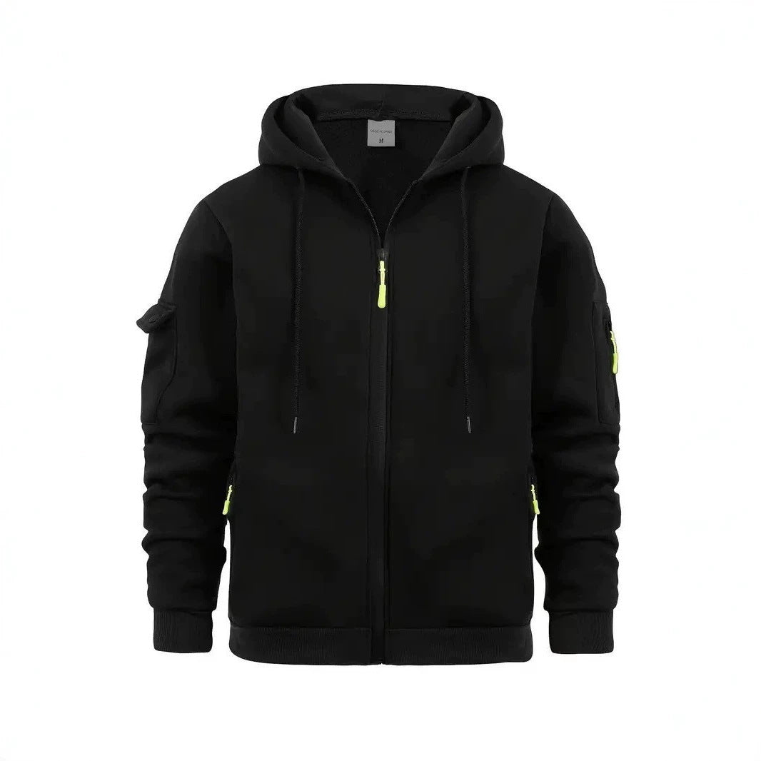 Image of Men's loose fit polyester hooded zip-up sweatshirt