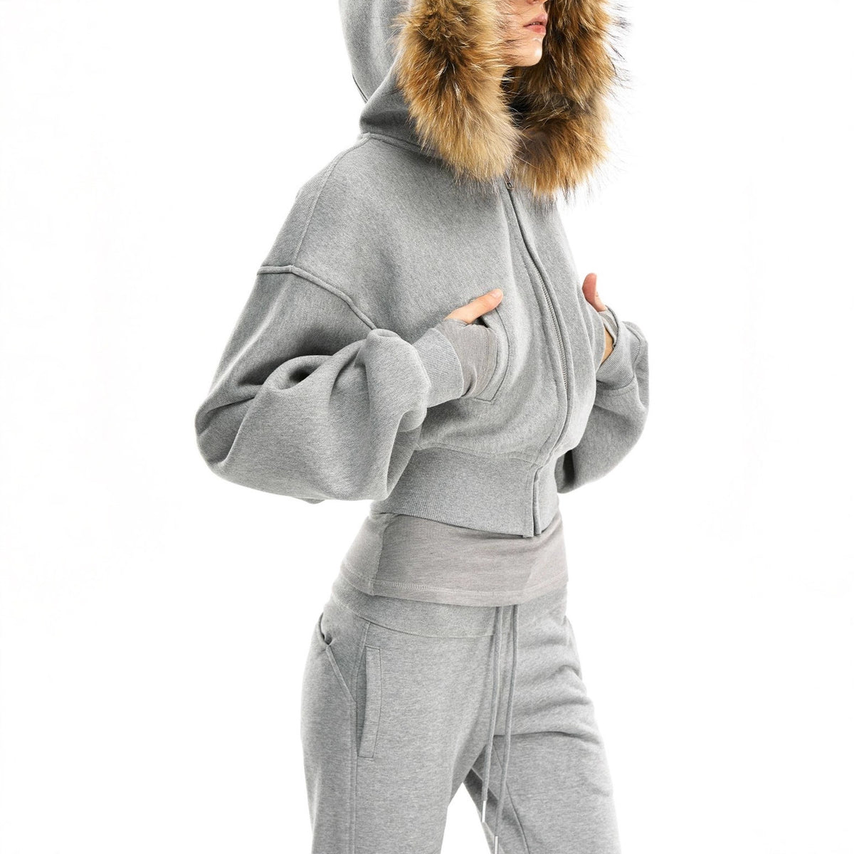 Sudadera gris de algodón con cremallera