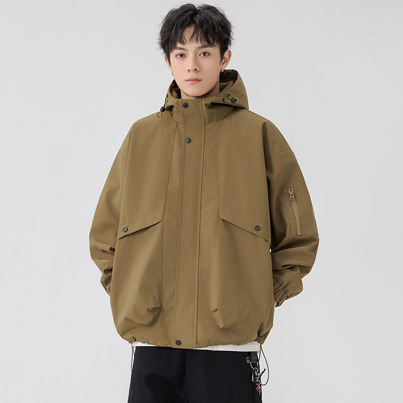 Men's loose fit hooded zip-up jacket