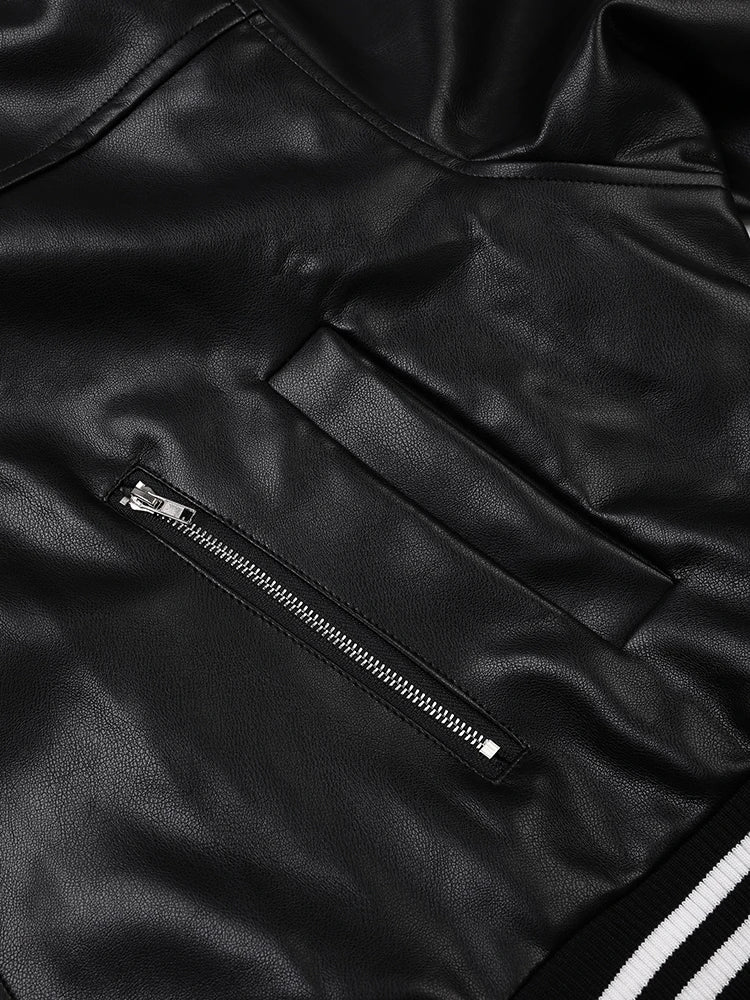 Image of Women's black striped faux leather jacket