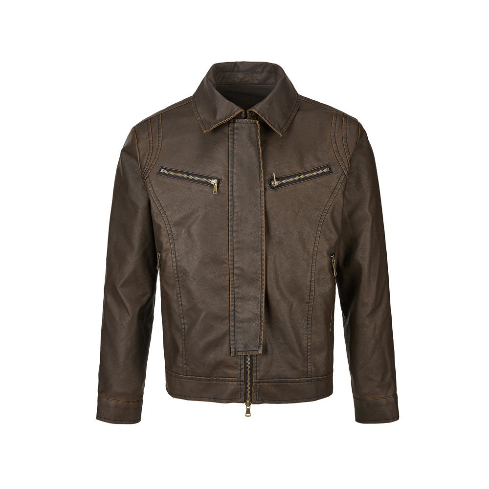 Image of Zeratta Brown cropped biker-style jacket