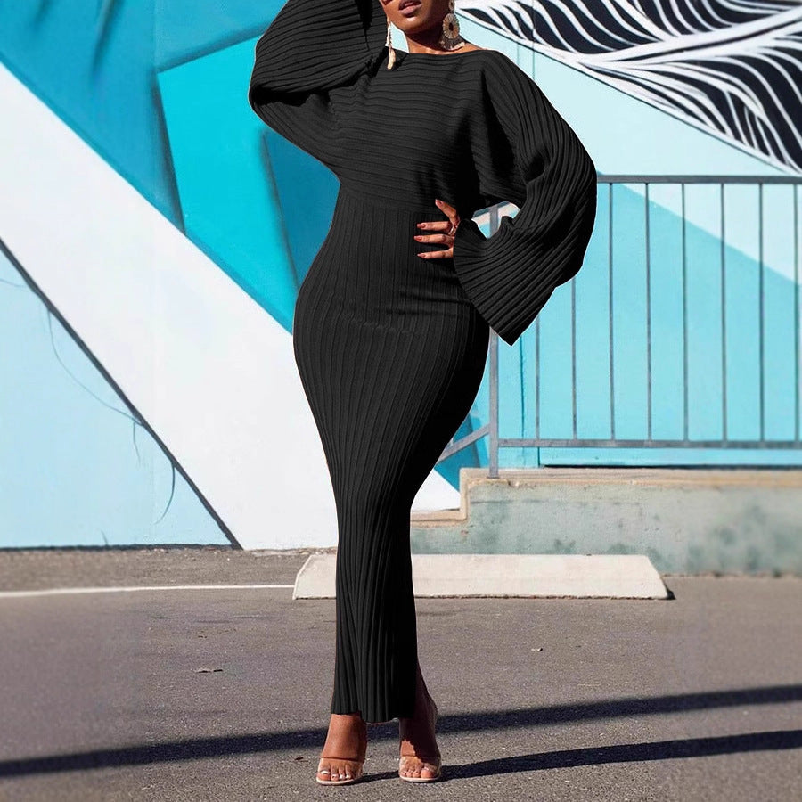 Image of Vestido largo asimétrico de canalé para mujer