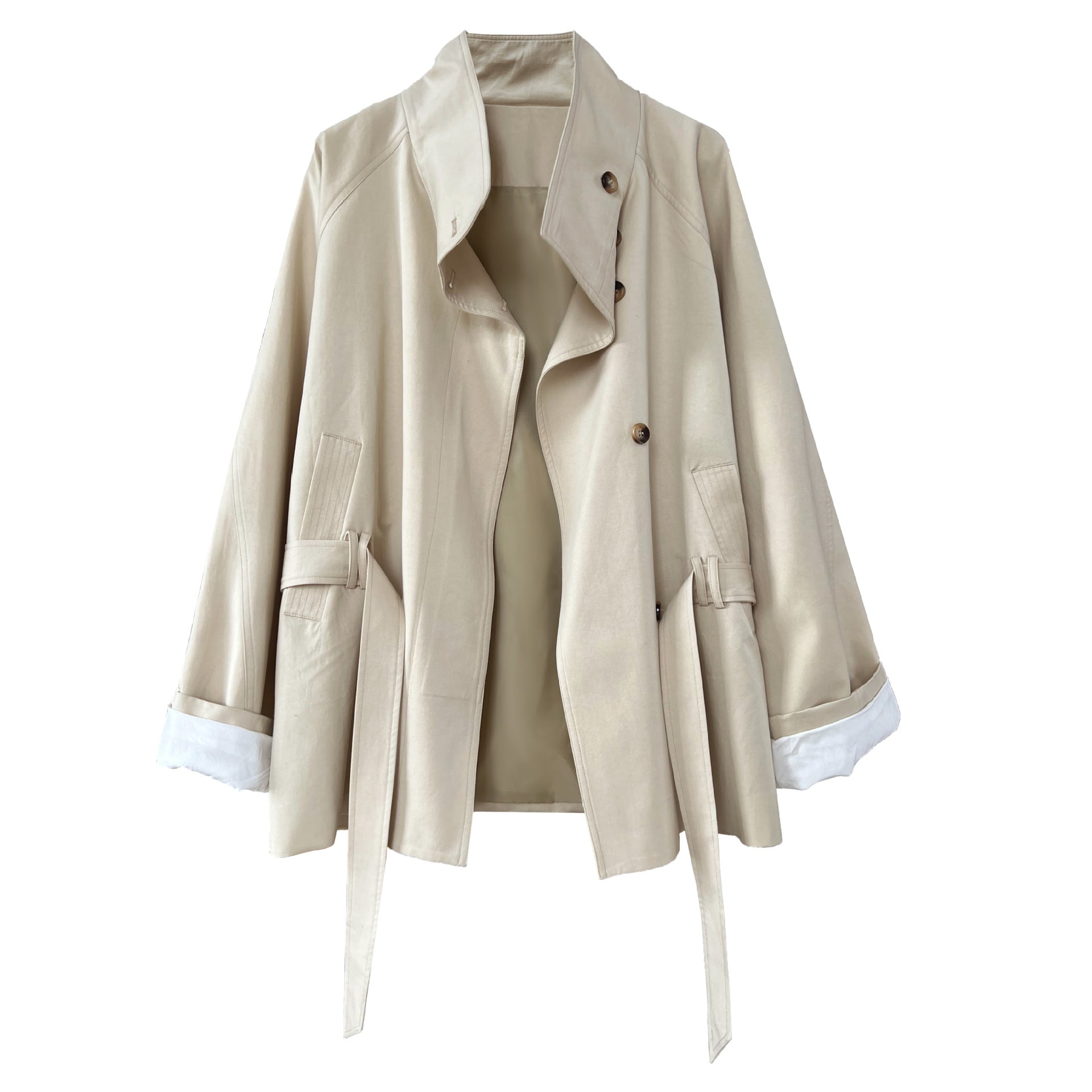 Image of Zeratta Women's lace-up stand collar short trench coat
