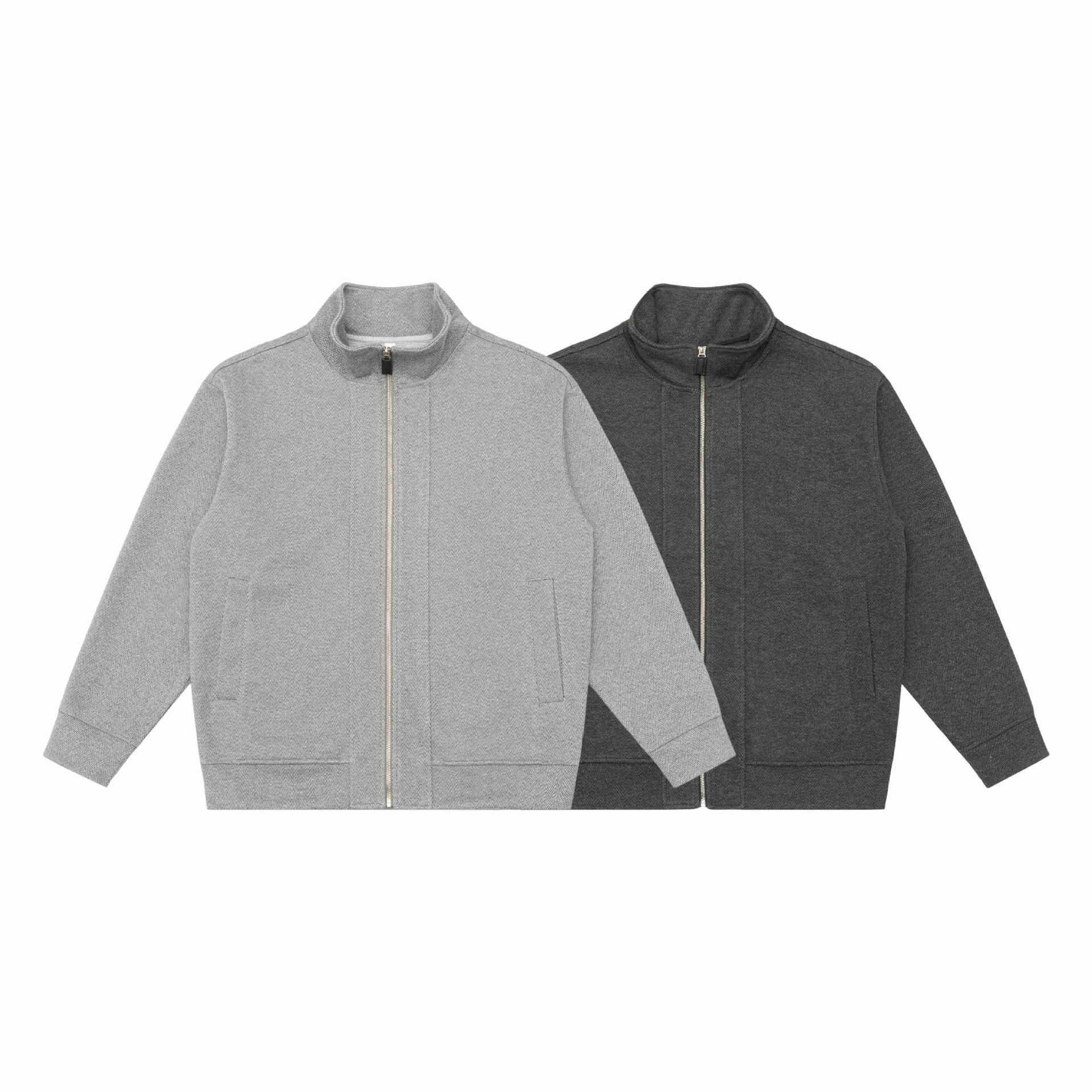 Image of Textured loose fit stand collar zip-up sweatshirt