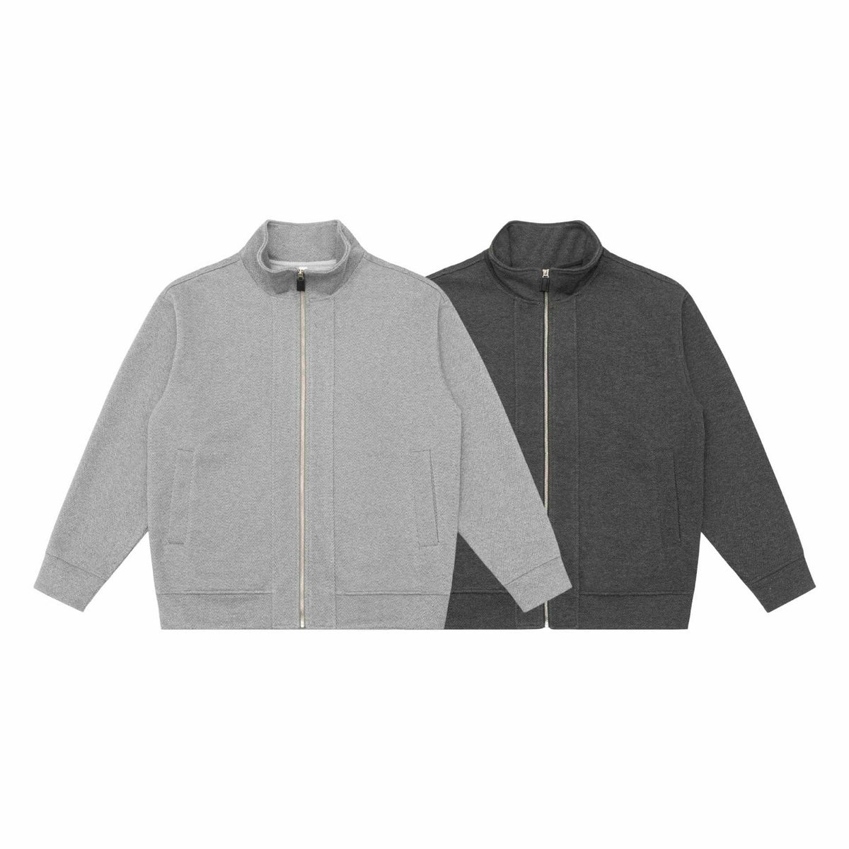 Textured loose fit stand collar zip-up sweatshirt