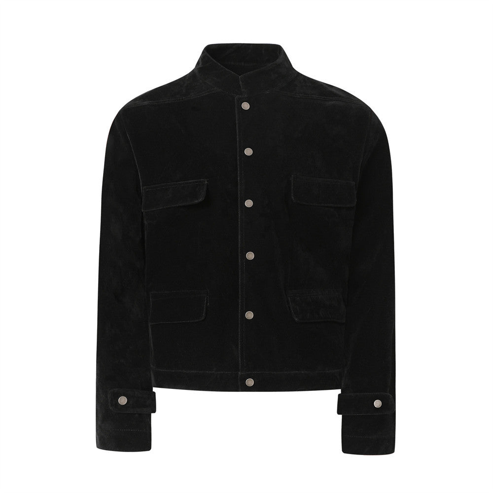 Men's loose fit cotton blend button-front jacket