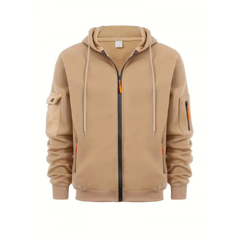Image of Men's loose fit polyester hooded zip-up sweatshirt