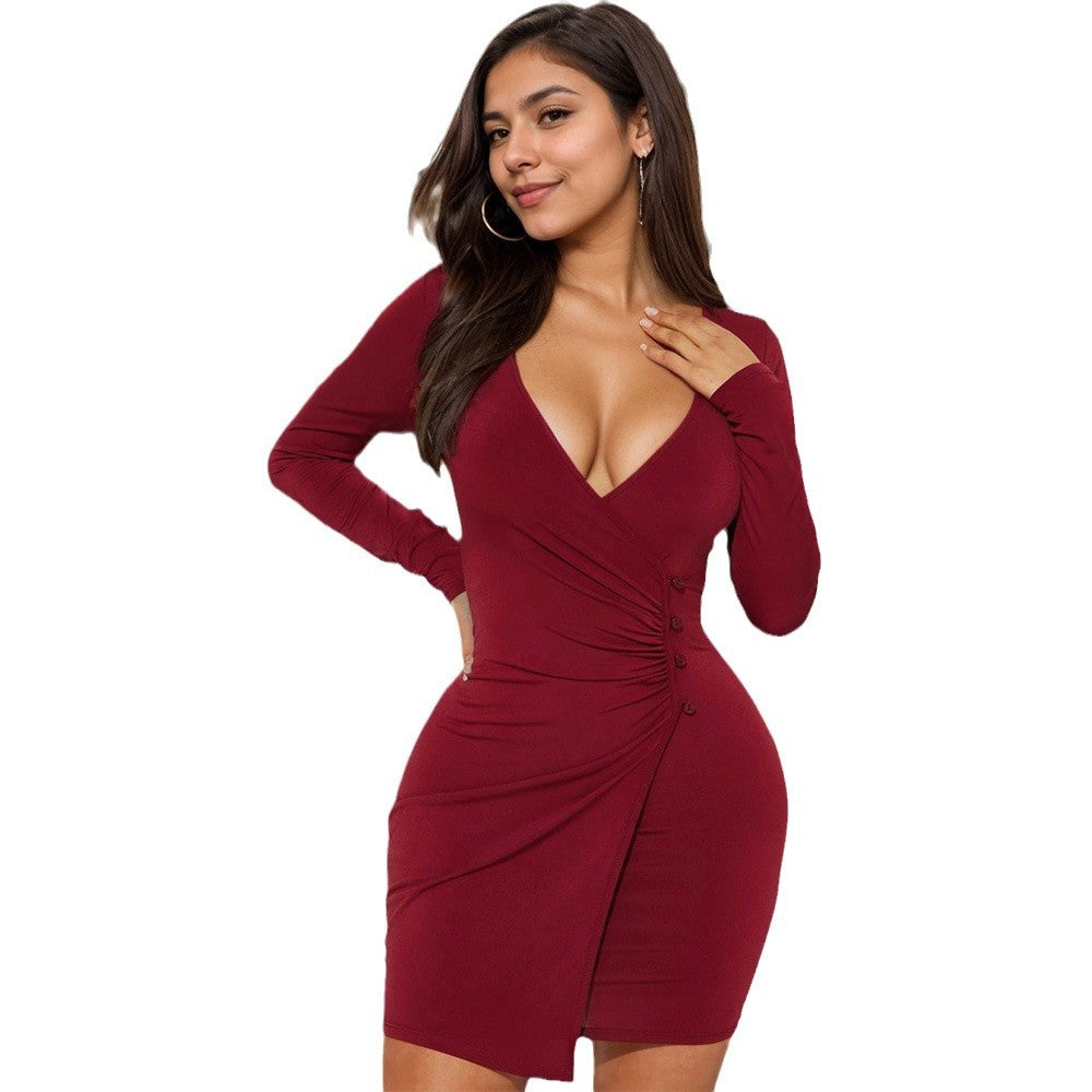 Image of Women's Wine Red Pleated Mini Dress