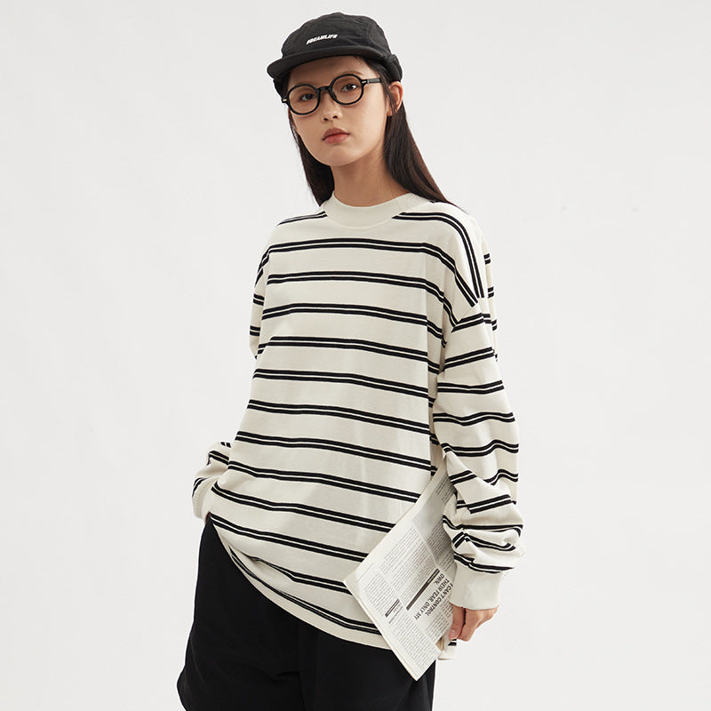 Image of Unisex striped cotton long-sleeve crewneck t-shirt