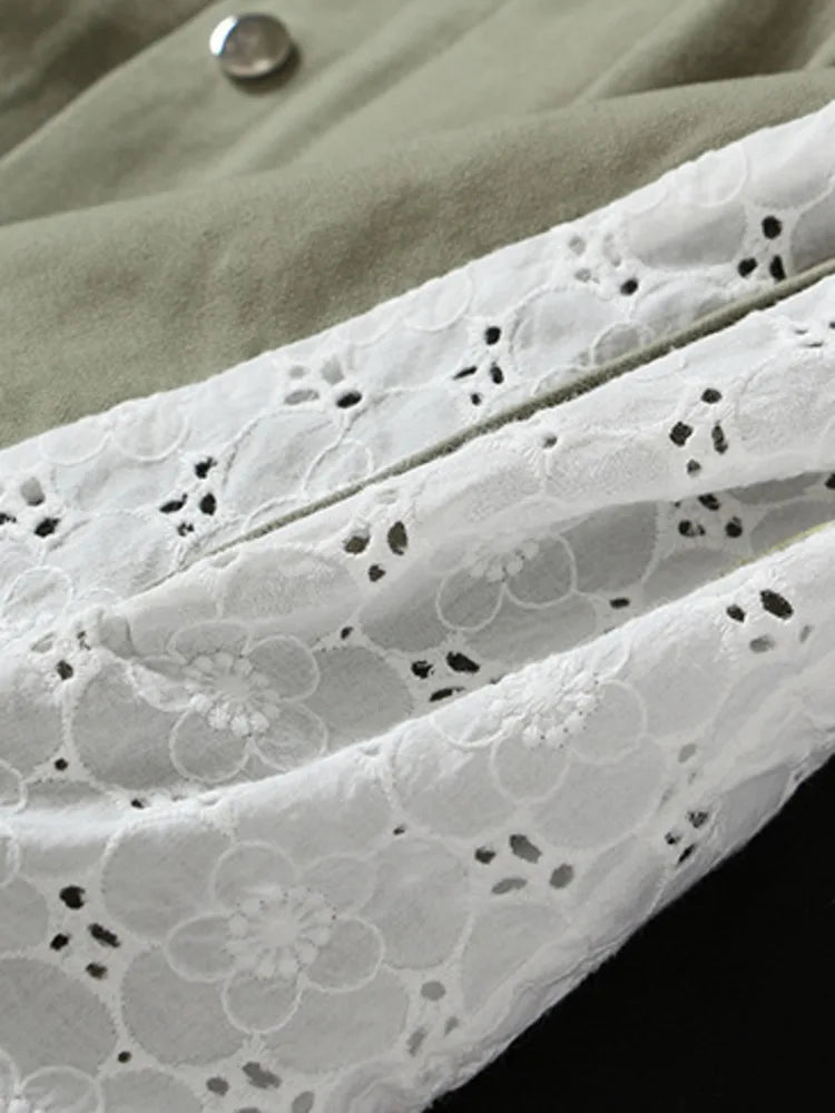 Image of Green lace patchwork mid-length trench jacket