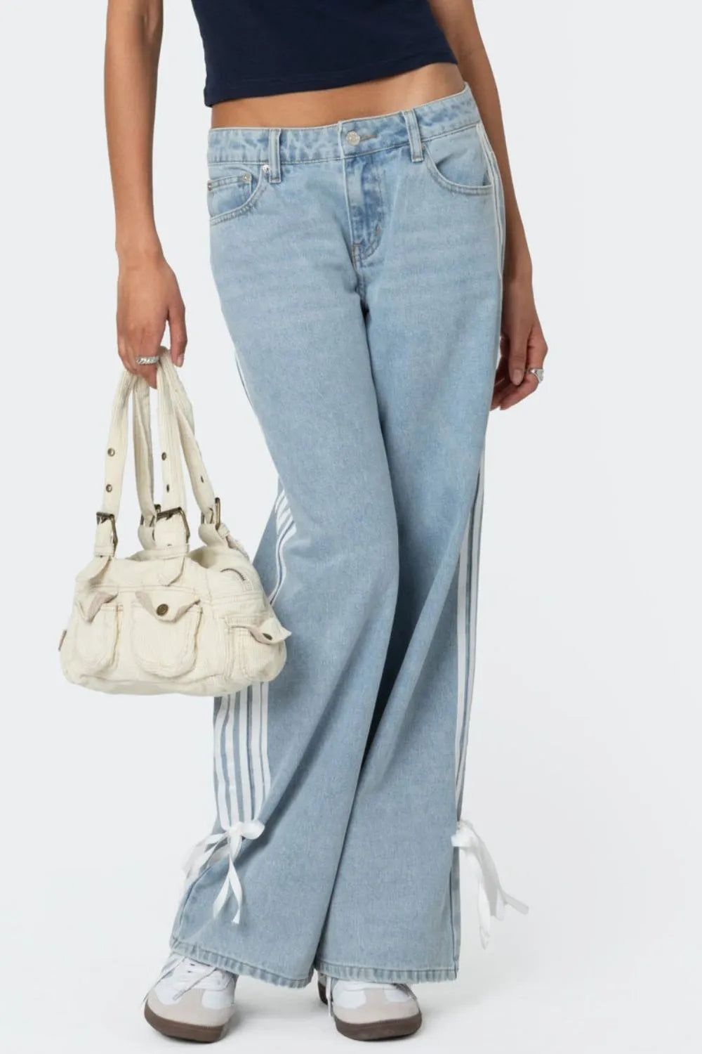 Image of Light Side-Stripe Wide-Leg Jeans