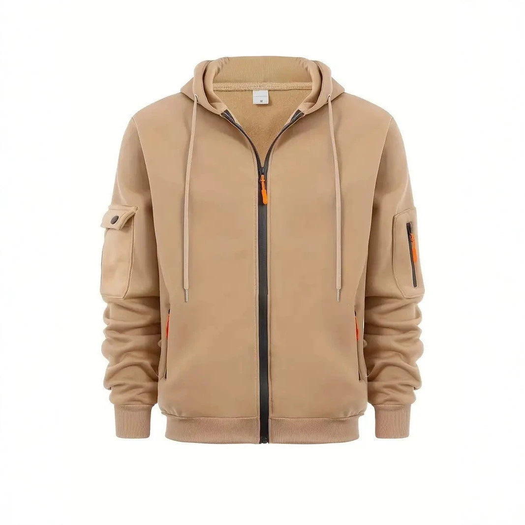 Image of Men's loose fit polyester hooded zip-up sweatshirt