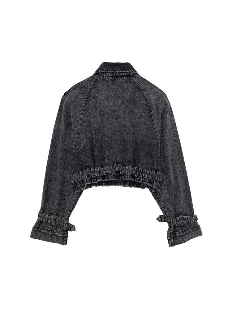Women's cropped belted denim jacket