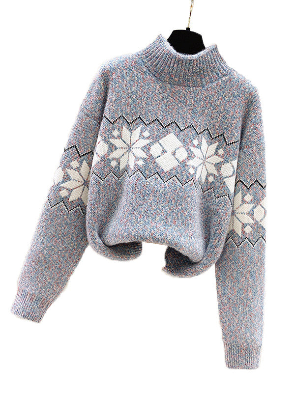 Women's snowflake jacquard half-neck Christmas sweater