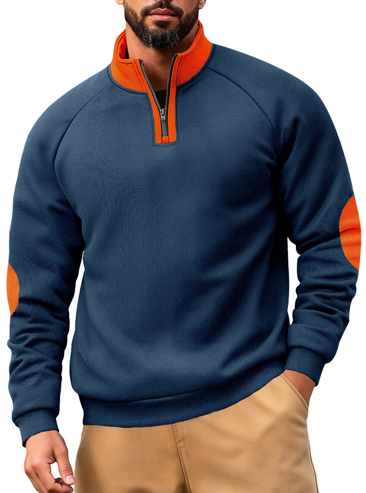 Sudadera de poliéster de corte holgado con cuello subido y media cremallera