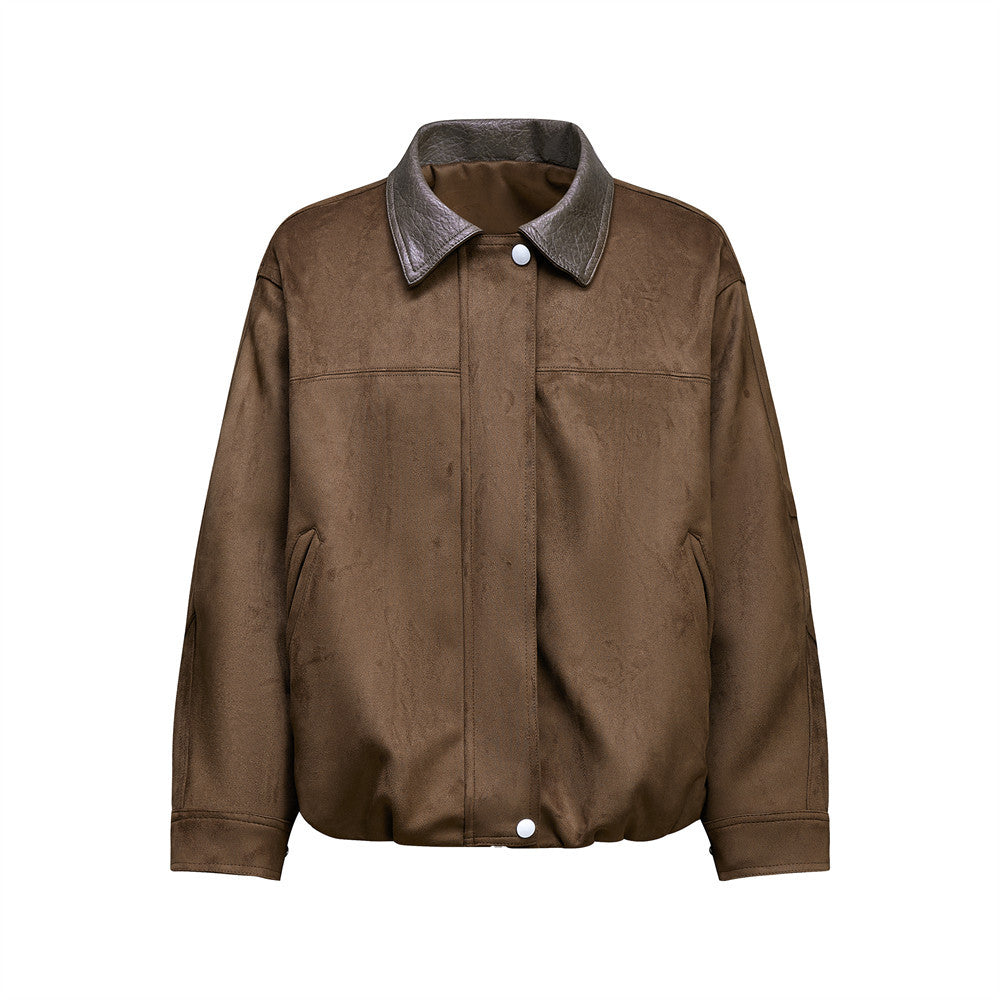 Image of Men's loose fit leather-look zip-up jacket