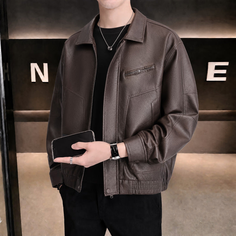 Men's slim fit faux leather biker jacket