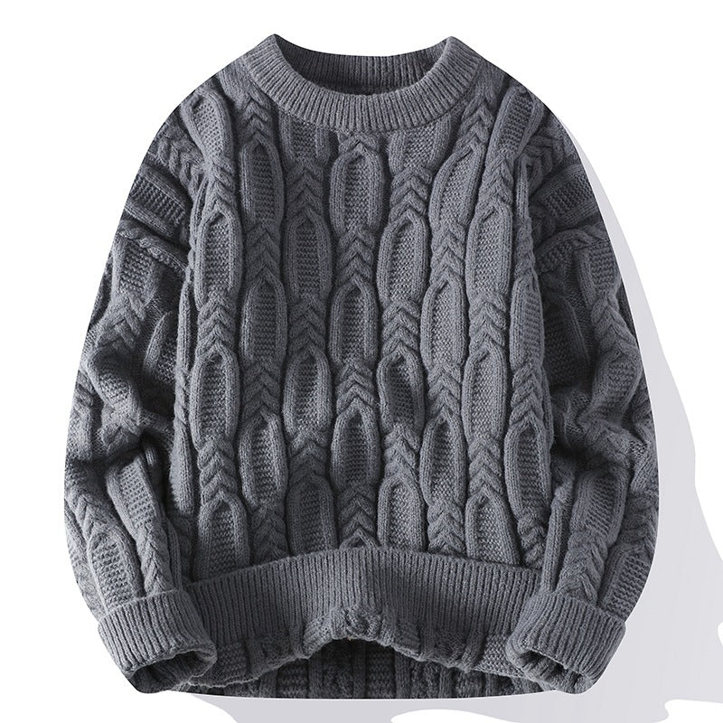 Men's long sleeve cable knit crewneck sweater