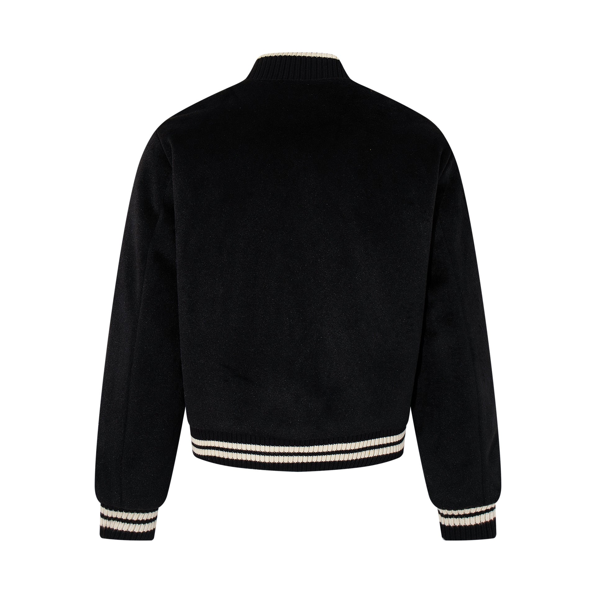 Image of Chaqueta de béisbol acolchada de mezcla de lana negra para hombre