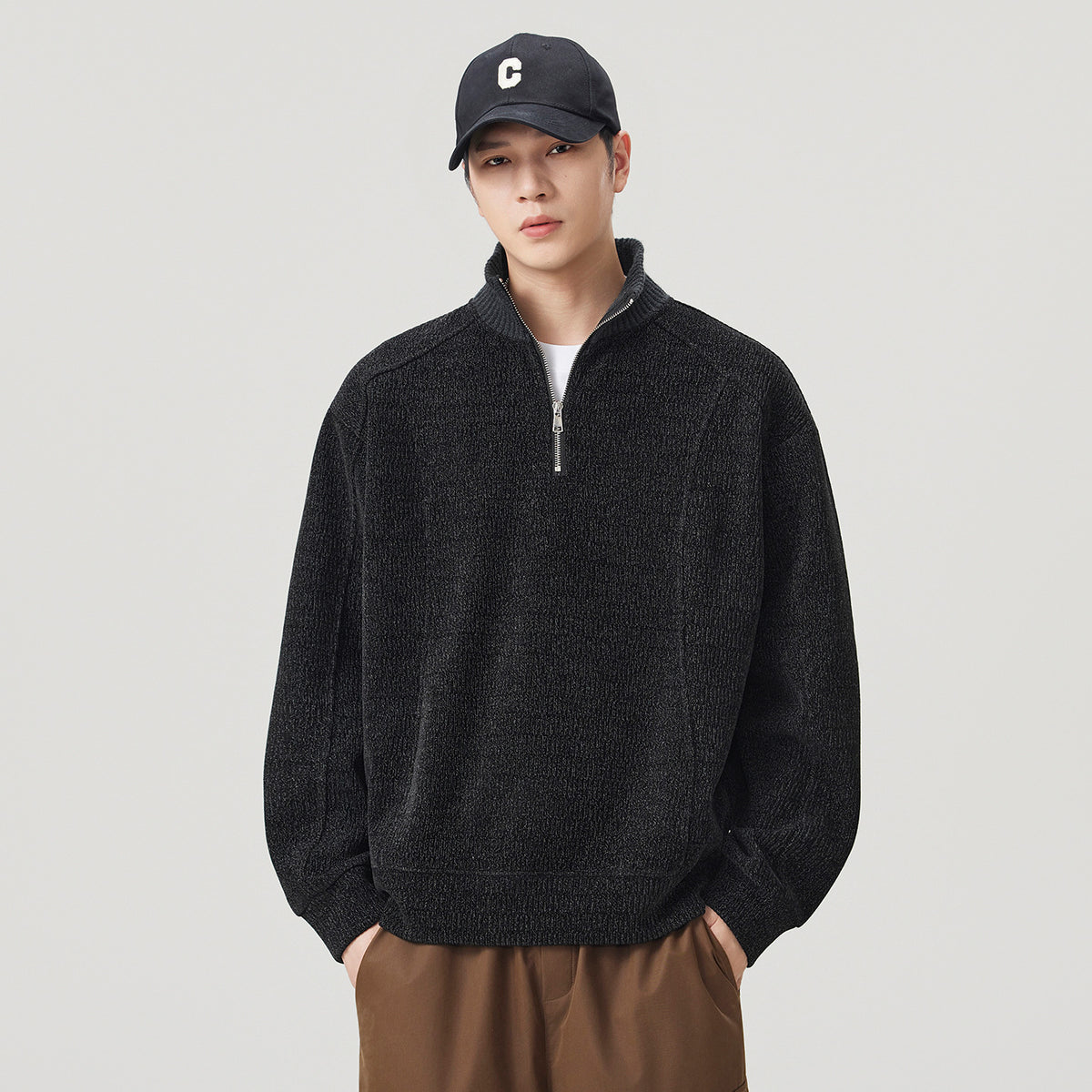 Men's textured jacquard colorblock half-zip sweatshirt