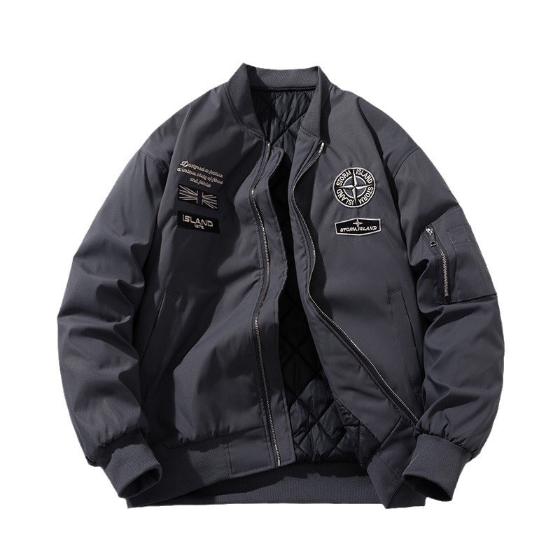 Unisex embroidered quilted varsity bomber jacket