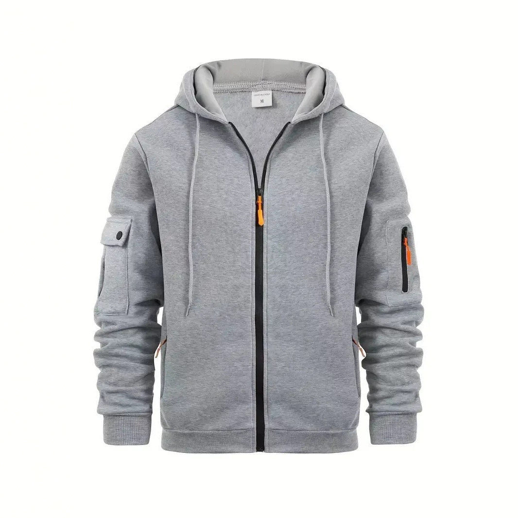 Image of Men's loose fit polyester hooded zip-up sweatshirt