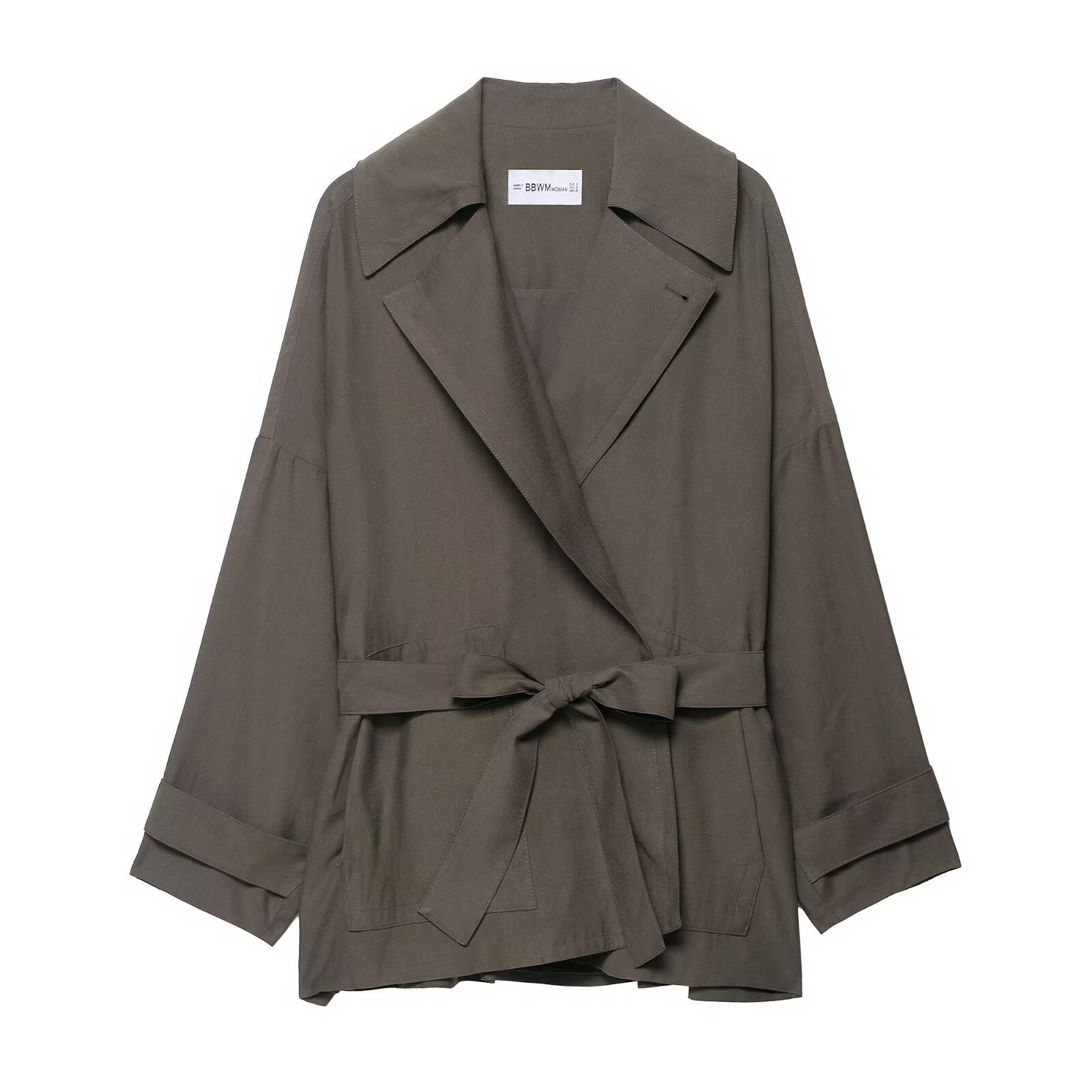 Image of Zeratta Women's gray belted single-breasted trench coat