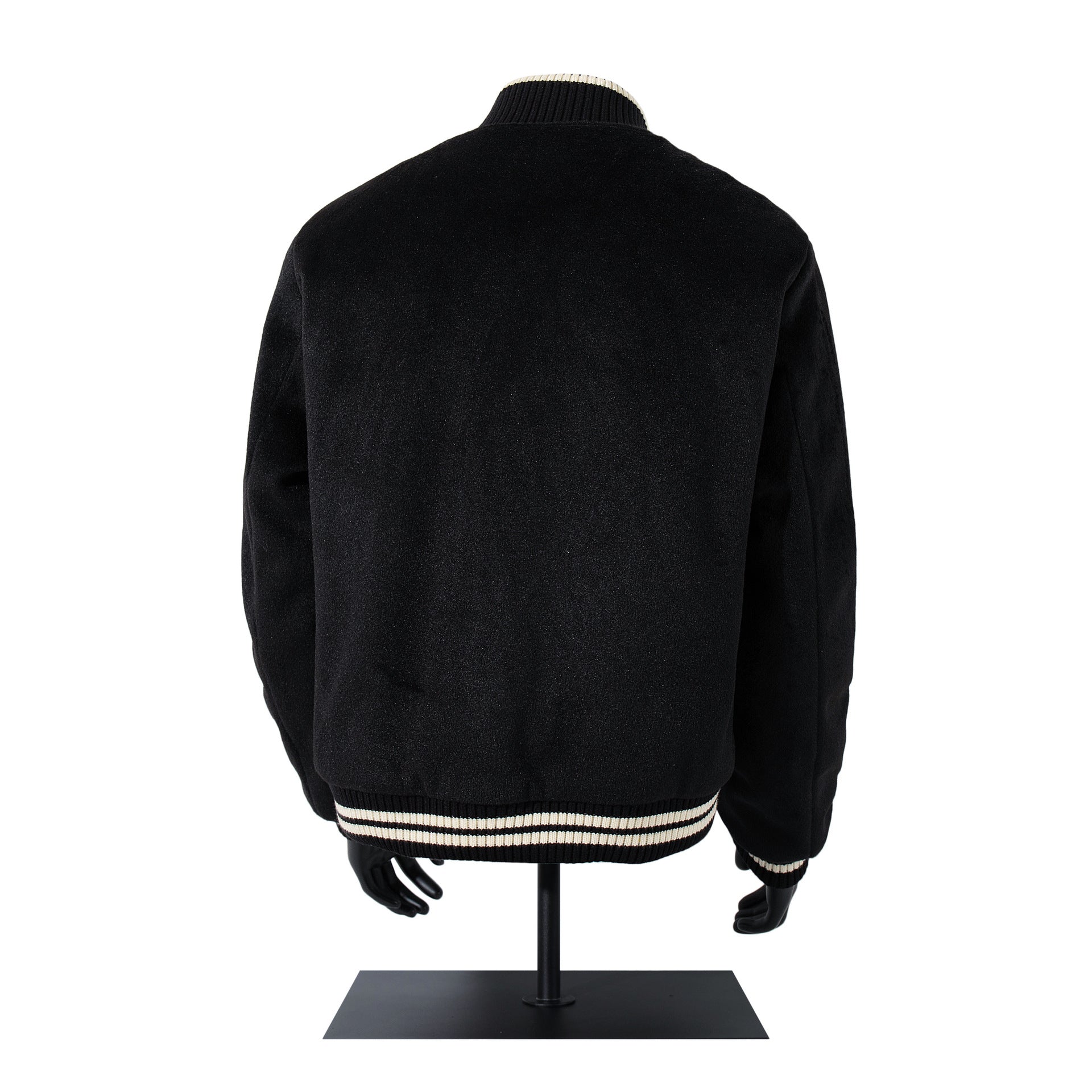 Image of Chaqueta de béisbol acolchada de mezcla de lana negra para hombre