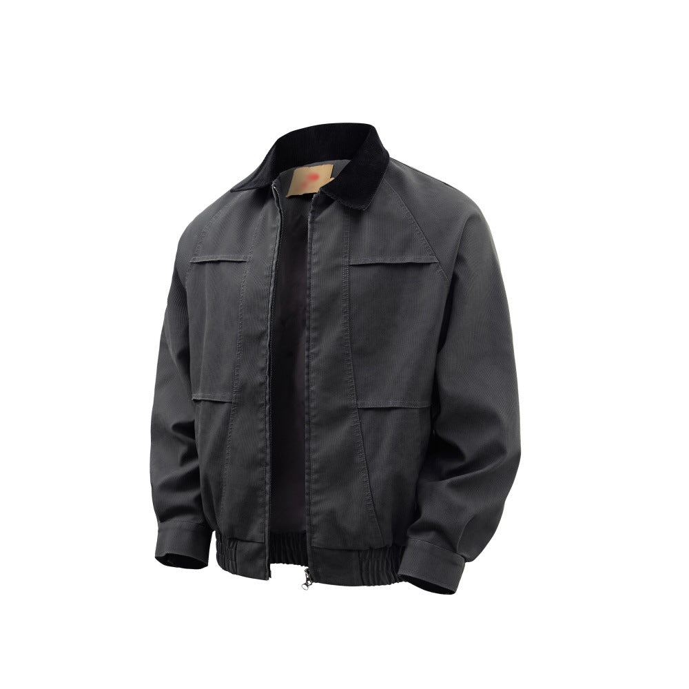 Image of Contrast faux leather collar zip-up jacket