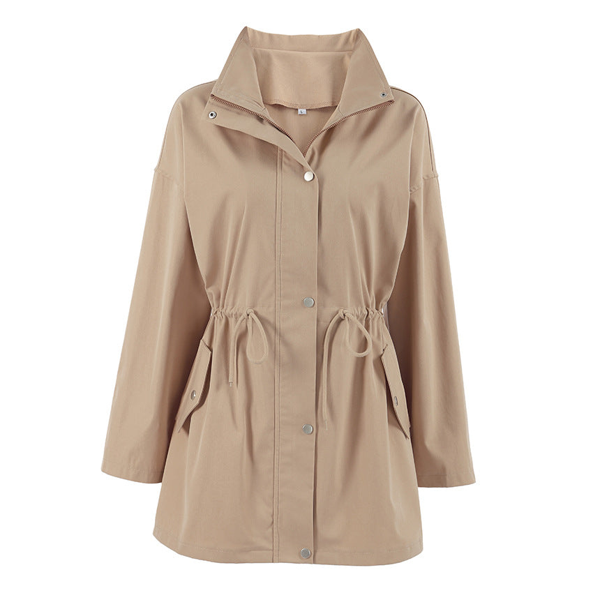 Image of Zeratta Women's khaki mid-length drawstring trench coat