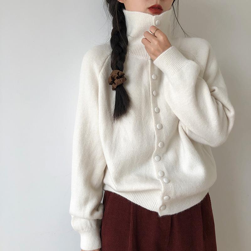 Image of Colorful single-breasted button-front knit cardigan