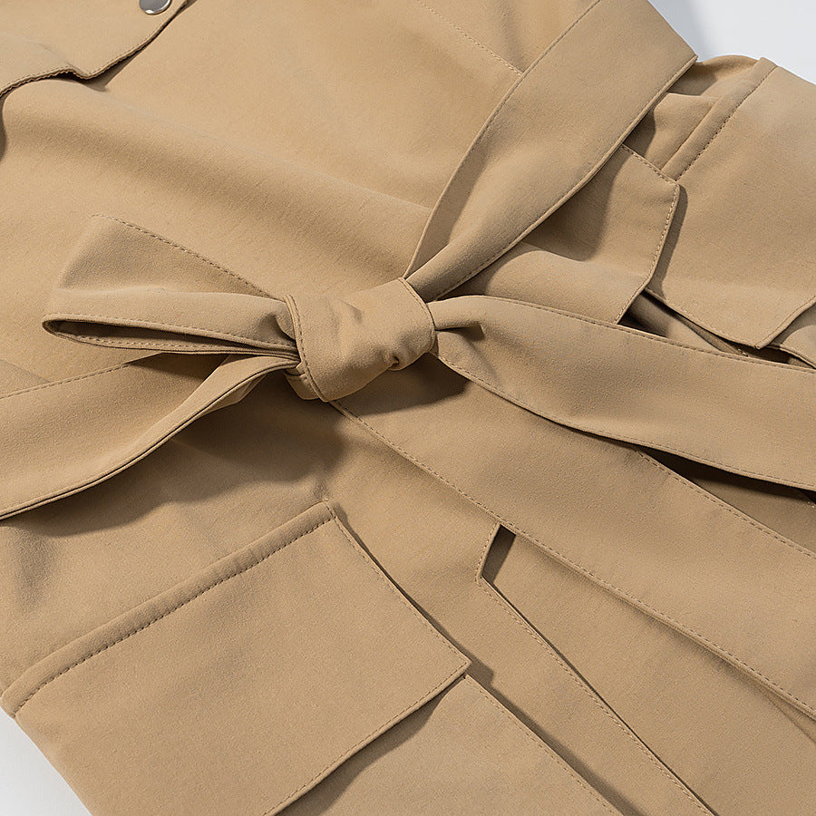 Image of Women's khaki single-breasted woven trench coat