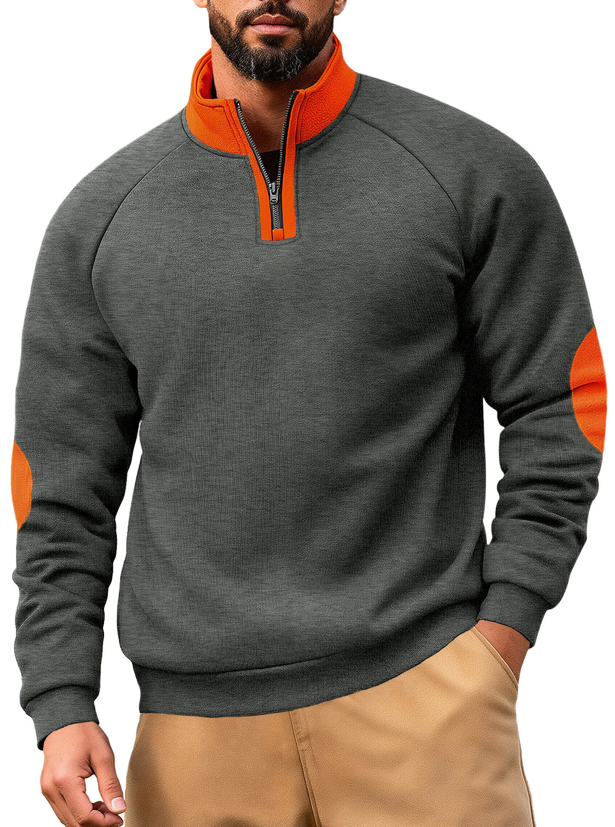 Loose fit stand collar polyester half-zip sweatshirt