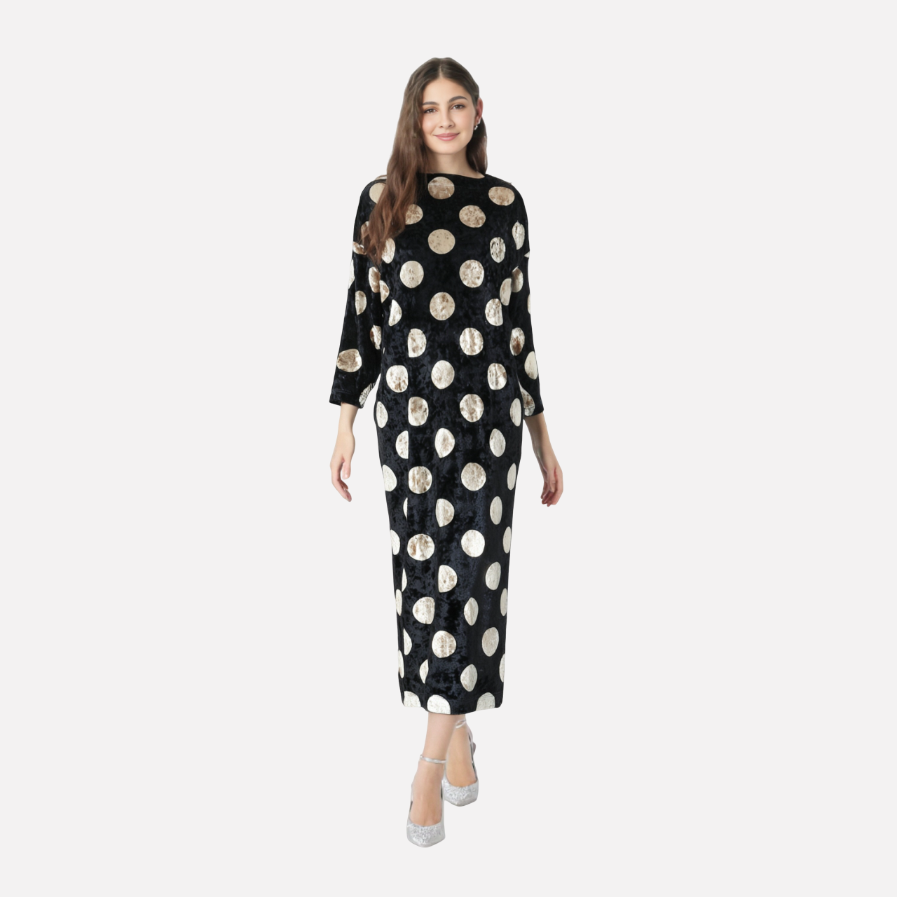 Image of Women's Black Polka-Dot Maxi Dress — main product photograph
