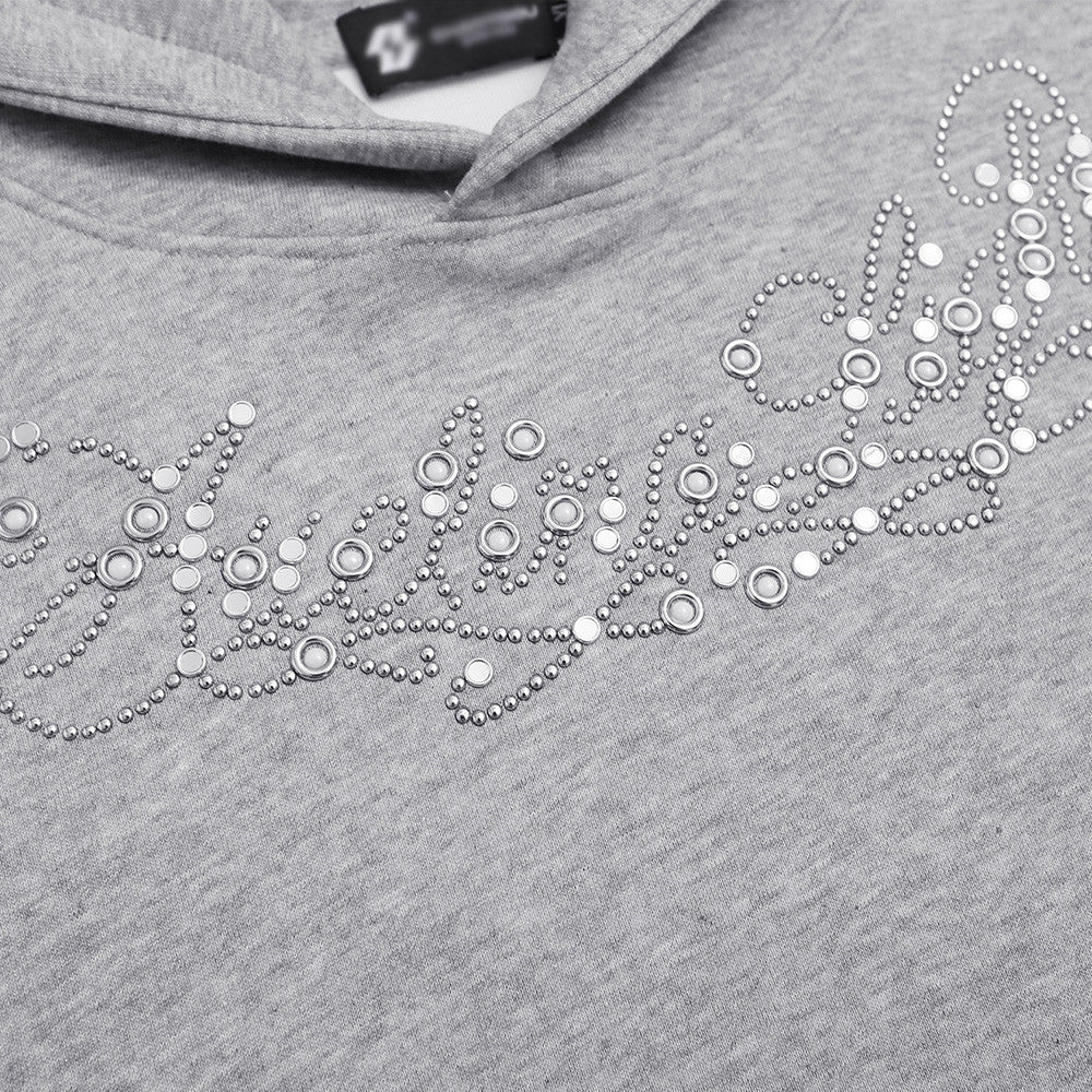Rhinestone cotton pullover hoodie