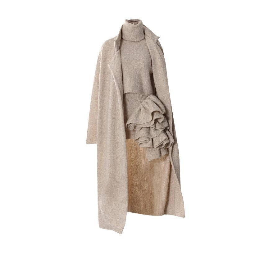 Image of Women's three-piece turtleneck vest and skirt knit set