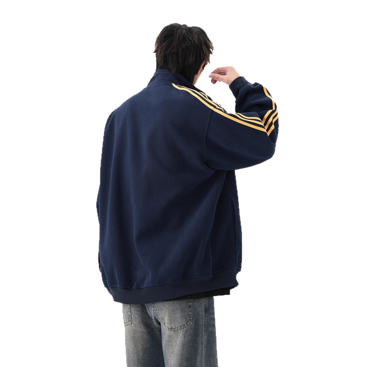 Men's three-stripe stand collar zip-up sweatshirt