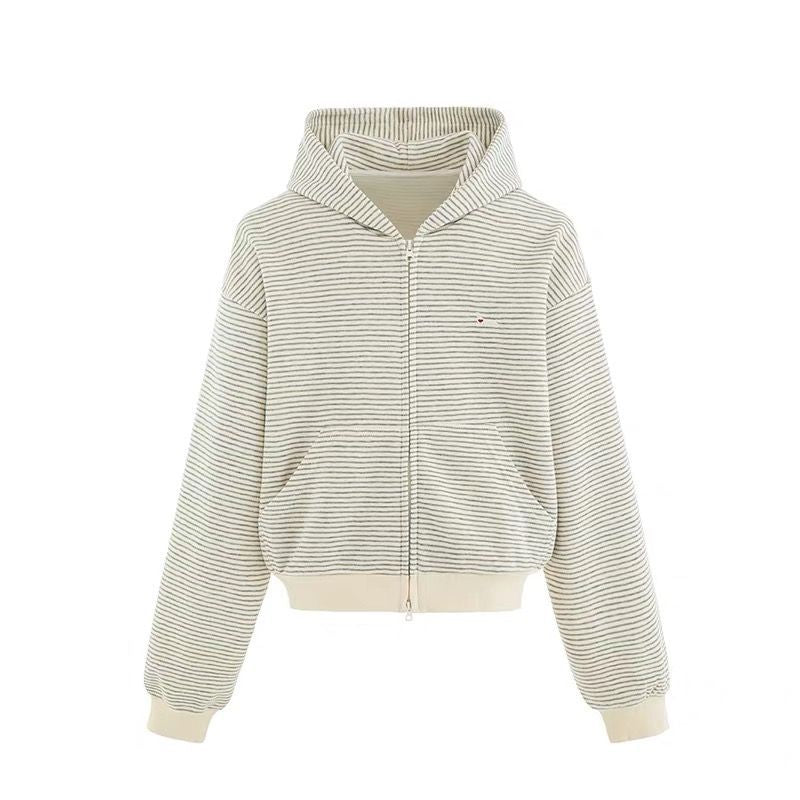 Sudadera con capucha y cremallera de algodón a rayas para mujer