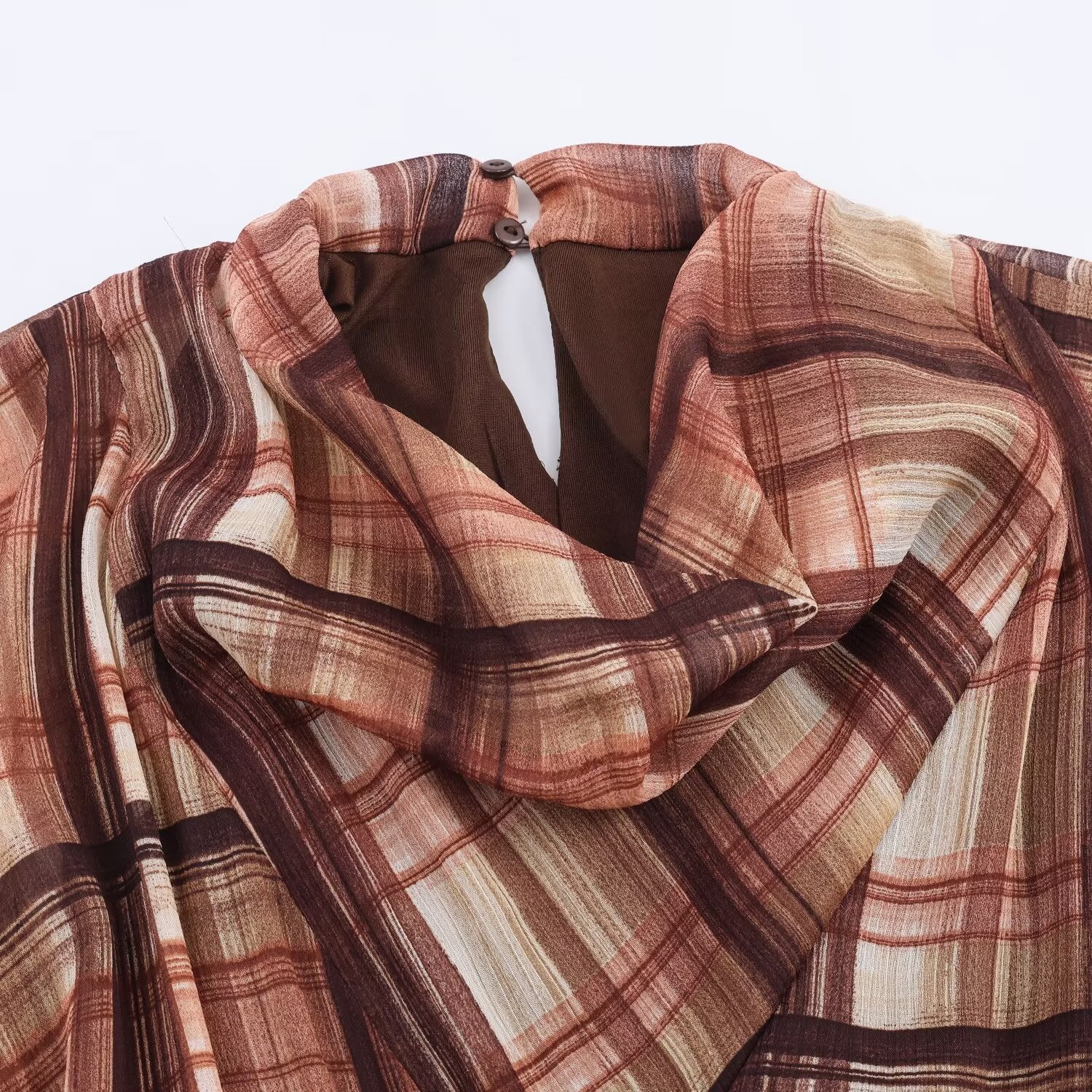 Image of Women's Plaid Scarf-Neck Midi Dress