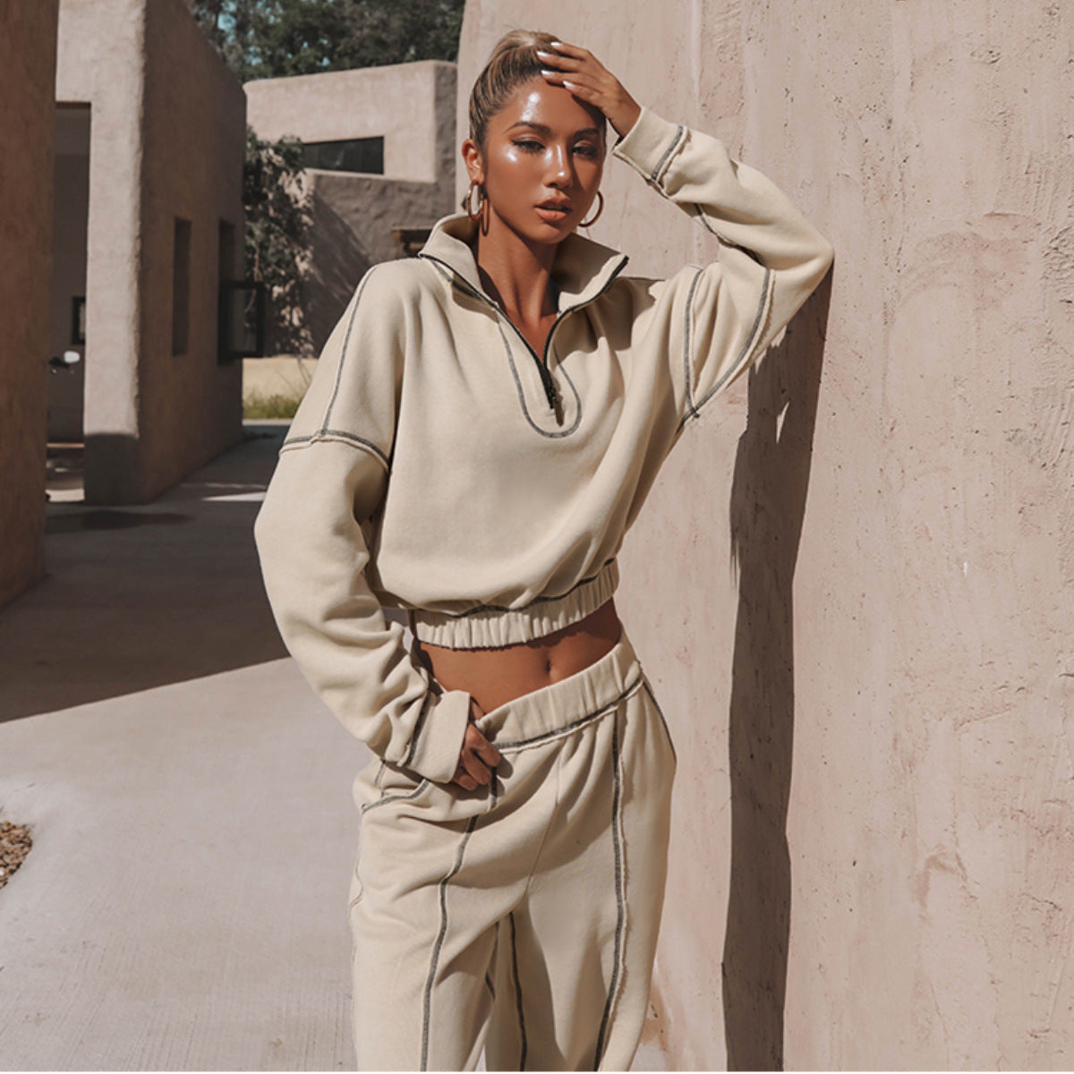 Women's casual sporty two-piece hoodie set
