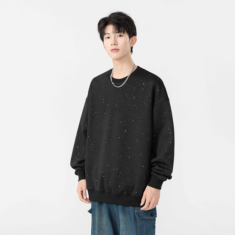 Sudadera de cuello redondo brillante de peso pesado para hombre