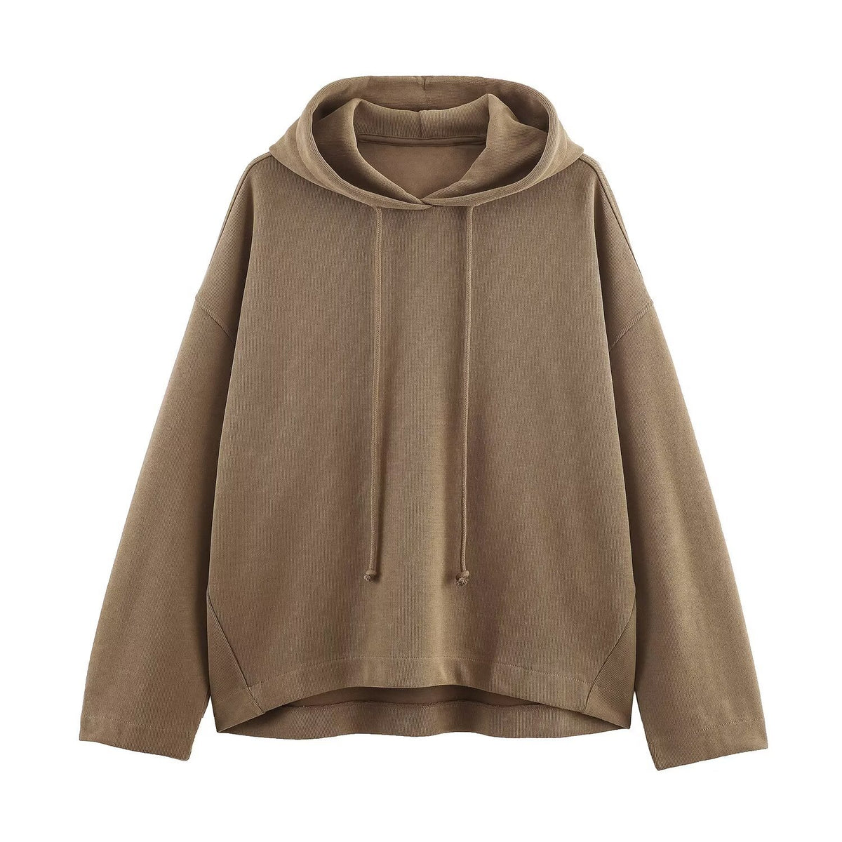 Apricot and brown solid color pullover hoodie