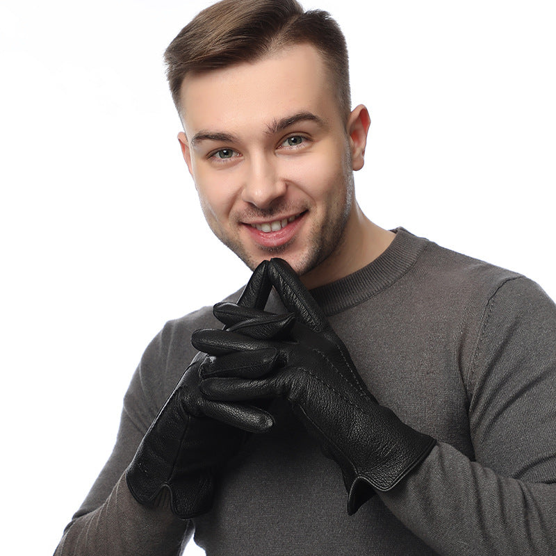 Guantes de invierno para hombre de piel de cabra con forro de lana