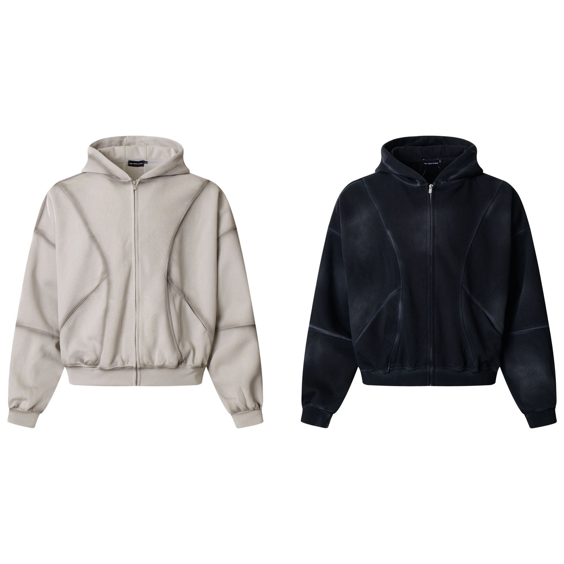 Image of Sudadera con capucha y cremallera de algodón con estampado geométrico lavado para hombre
