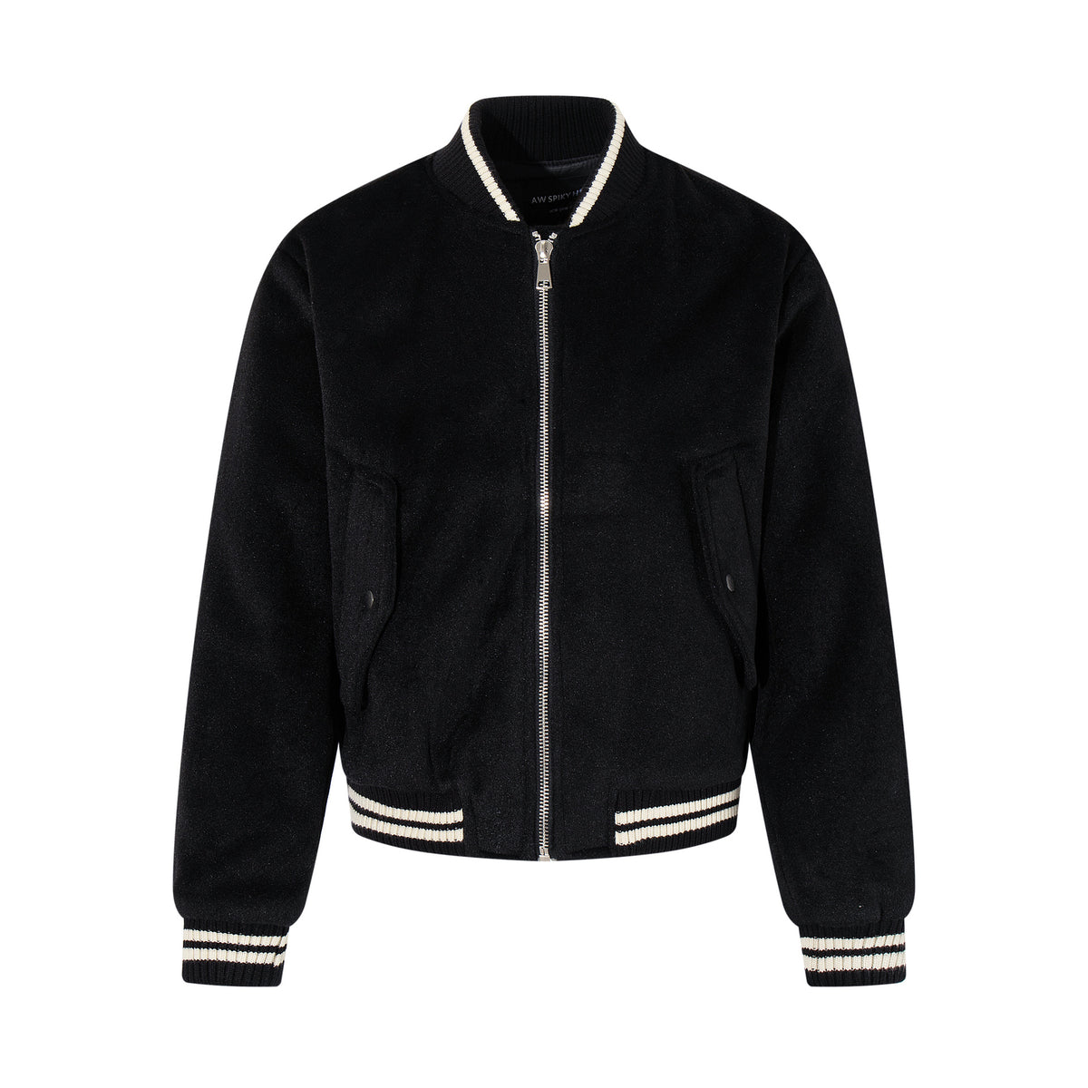 Men's black padded wool blend baseball jacket