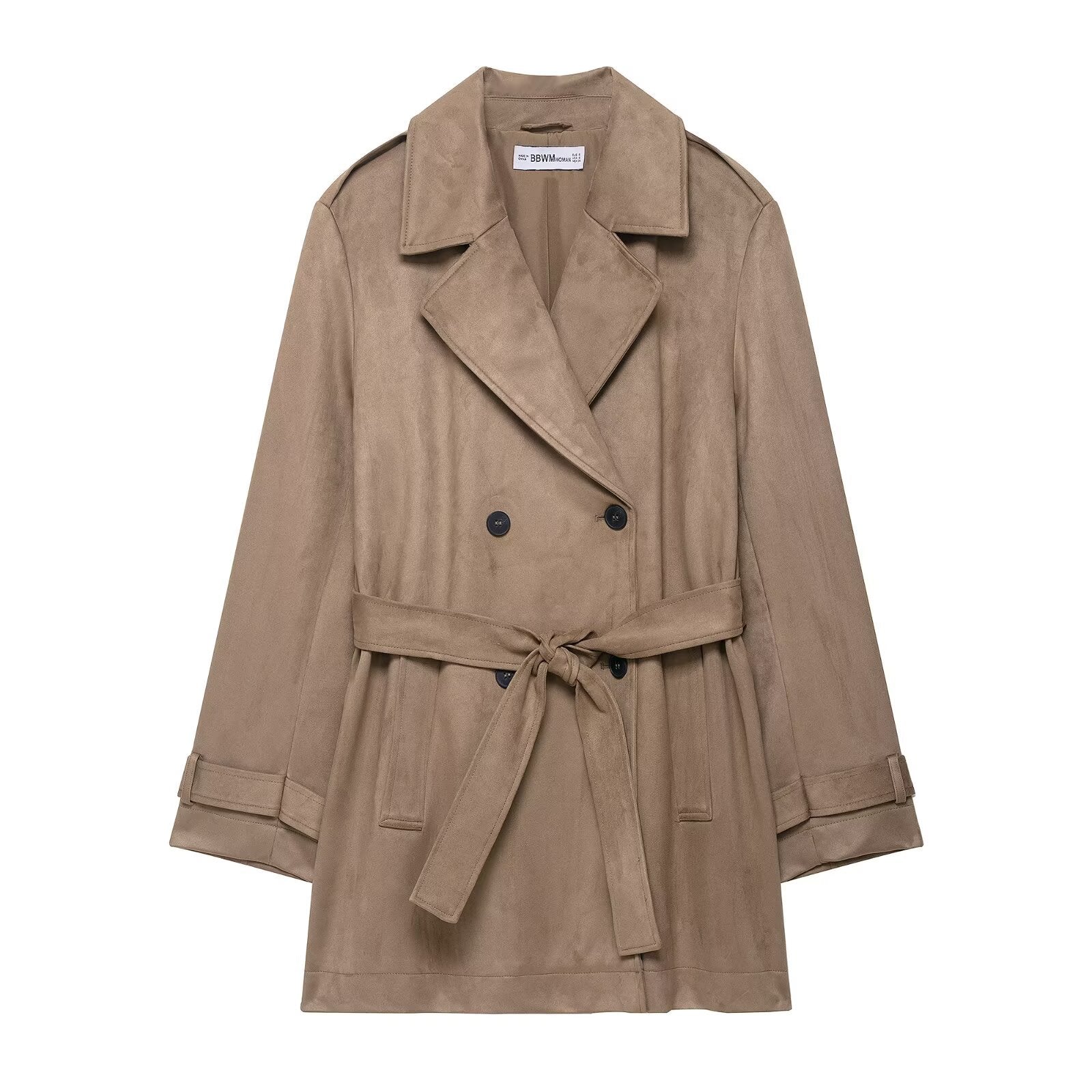 Image of Zeratta Women's camel square neck double-breasted trench coat