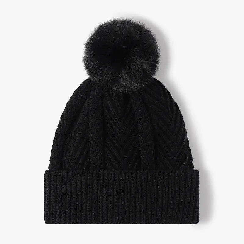 Acrylic cable knit pom-pom beanie